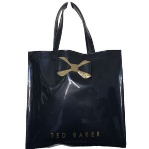 TED BAKER LONDON BLACK GOLD BOW ICON SHOPPER BLACK TOTE